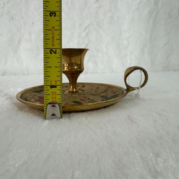 Vintage Enameled Cloisonne Brass Christmas Candlestick Candle Holder Made India - Picture 4 of 8